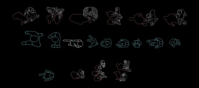 People Human Figures Men And Women Top View Plan 2D DWG Block For AutoCAD