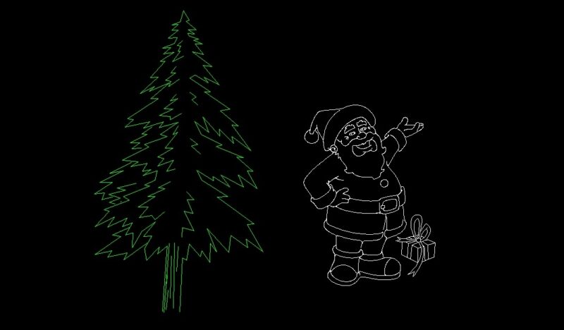 Pine Christmas Tree With Santa Elevation 2D DWG Block For AutoCAD