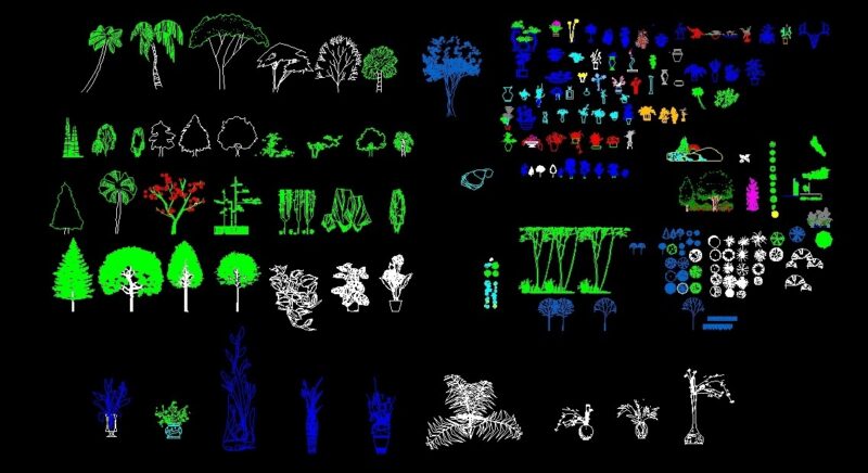 Trees Shrubs And Plants Pots Elevation And Top View 2D DWG Block For AutoCAD