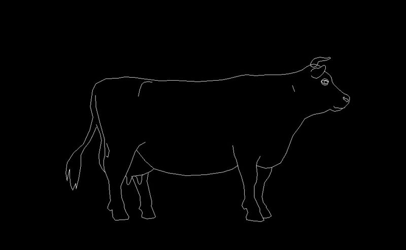 Dairy Cow Animal Standing Side View Elevation 2D DWG Block For AutoCAD