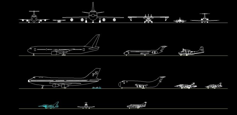 Various Aeroplanes Glider And Fighting Aircraft Collection In Elevation Front And Side Views 2D DWG Block For AutoCAD