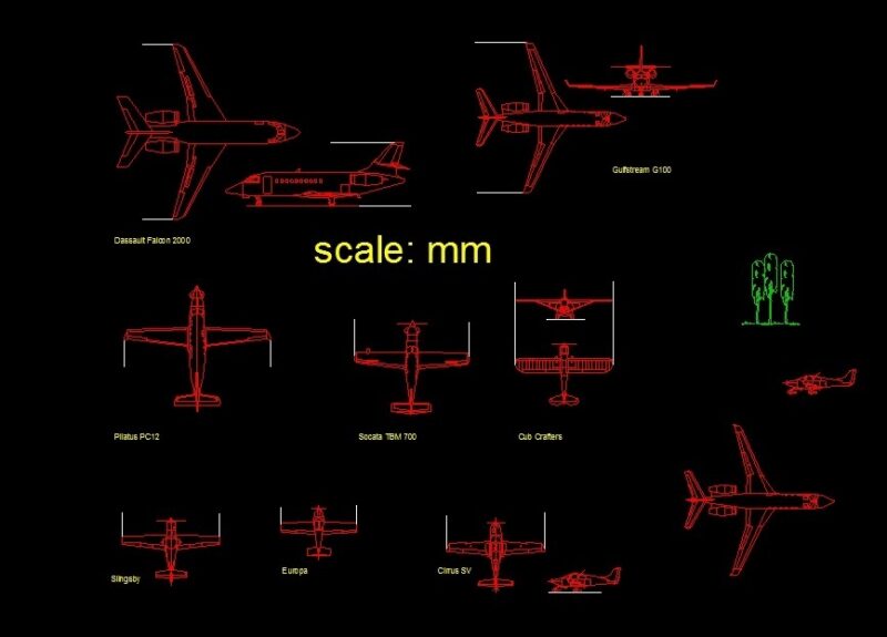 Passenger And Cargo Jet Plane Aircraft Collection Top Front And Side Views Elevations 2D DWG Block For AutoCAD