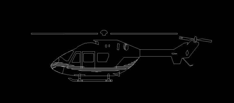 Helicopter Aircraft Side View Elevation 2D DWG Block For AutoCAD