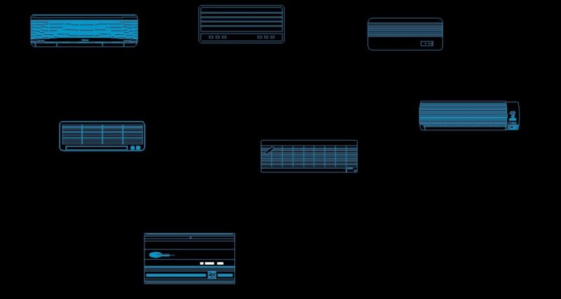 Air Conditioner Split Type On Wall Indoor Units Front Elevation View 2D DWG Block For AutoCAD
