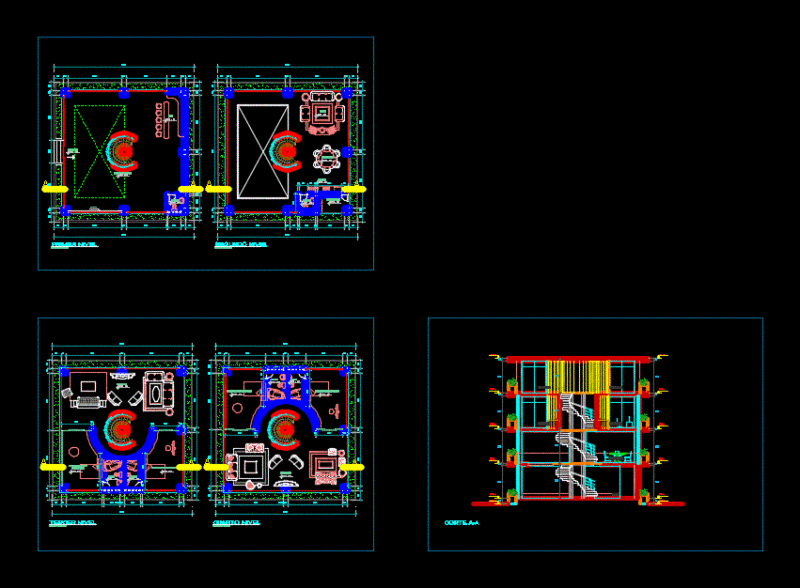 3 Levels House Nature DWG Block for AutoCAD