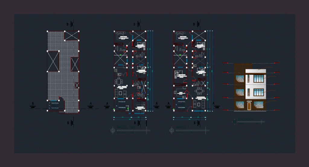 3 Storey House DWG Block for AutoCAD