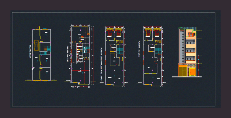 4 Storey House DWG Block for AutoCAD