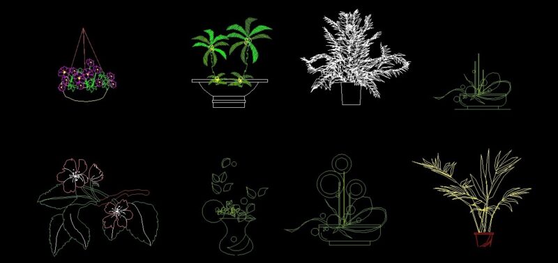 Decoration Flowers Plant Front View Elevation 2D DWG Block For AutoCAD