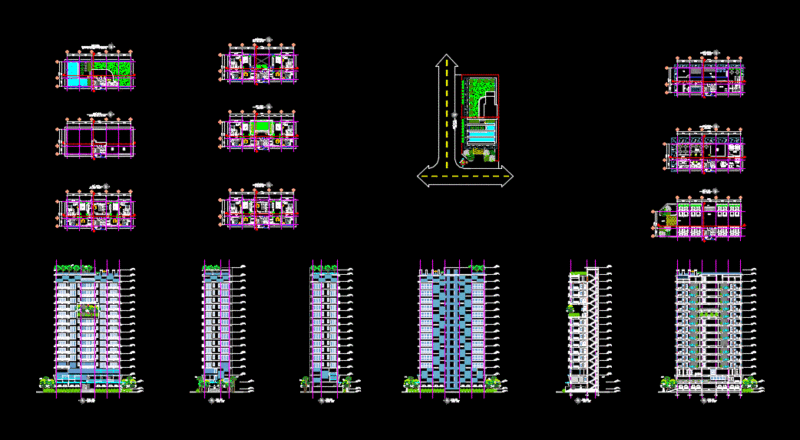 9-Story Condominium DWG Block for AutoCAD