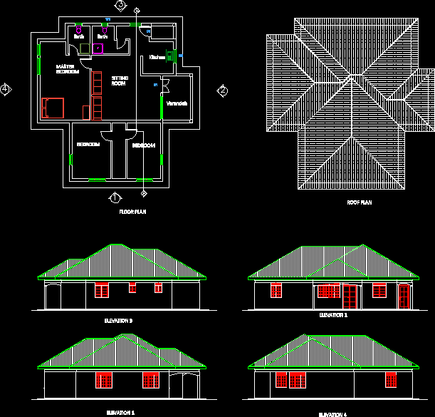A Three Bedroomed Simple  House  DWG Plan  for AutoCAD  