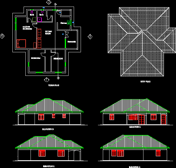 A Three Bedroomed Simple House DWG Plan for AutoCAD • Designs CAD