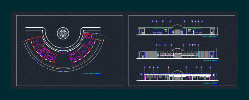 Administrative Building Semi – Circular DWG Block for AutoCAD