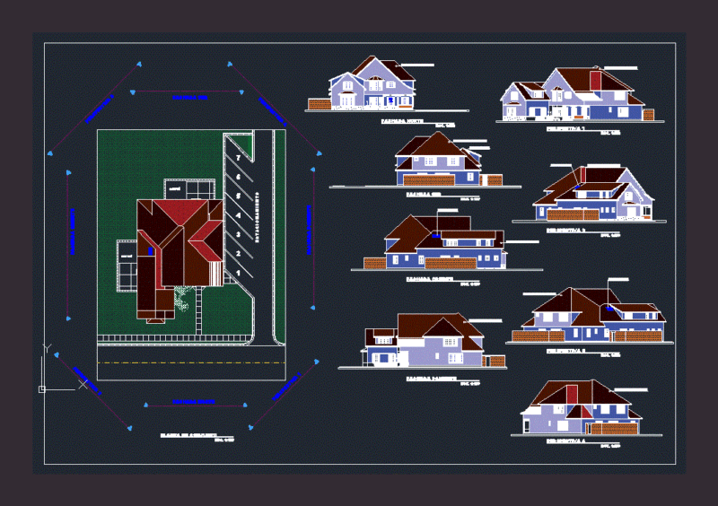 American Style House DWG Full Project for AutoCAD