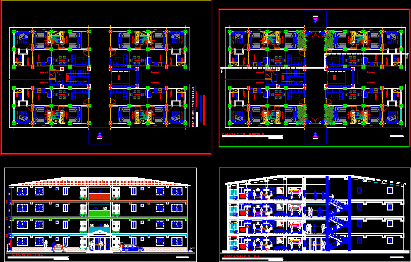 Apartment Building 4 Storeys 4 Units Per Floor DWG Plan For AutoCAD 