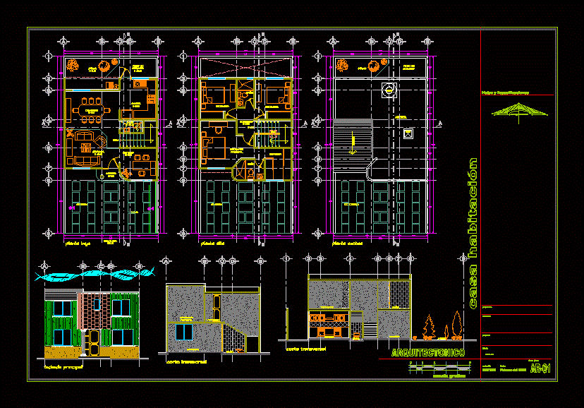 Two Story House with Garden 2D DWG Plan for AutoCAD • Designs CAD