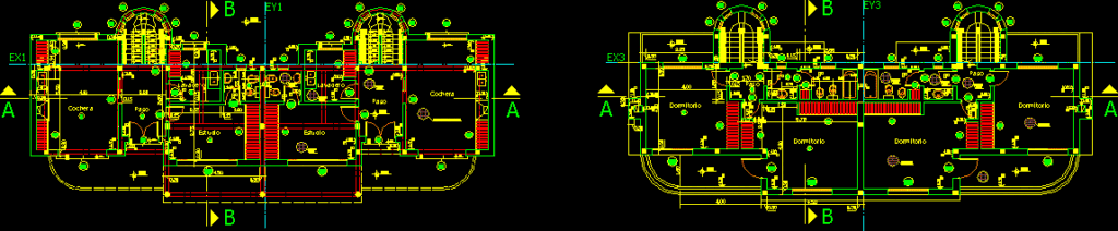 Attached Duplex Housing DWG Plan for AutoCAD