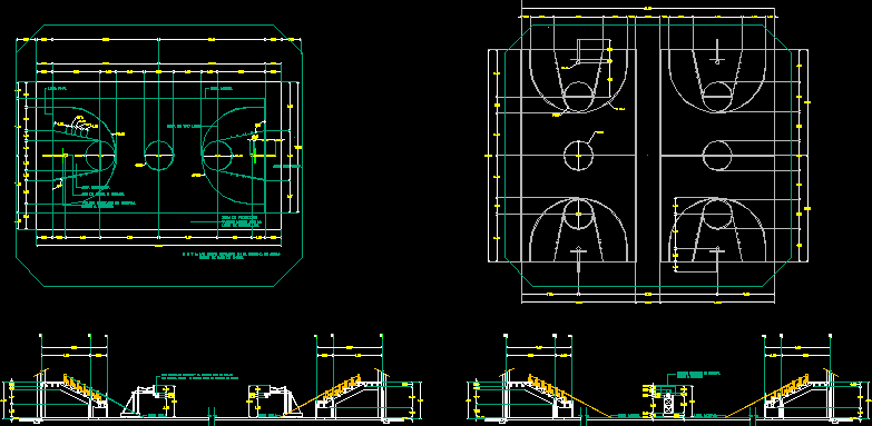 basketball dwg autocad elevation courts cad library