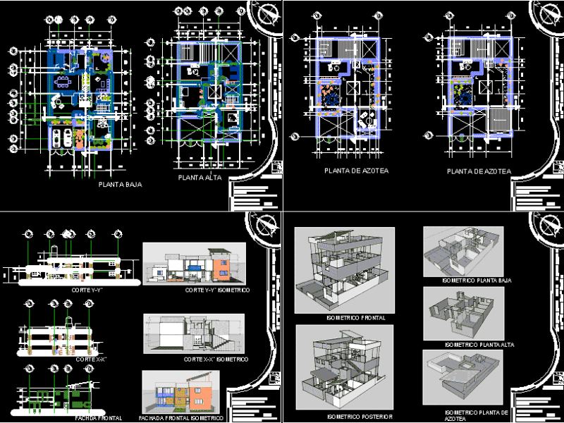 Multi-Story House Plans with Sections and Isometrics DWG