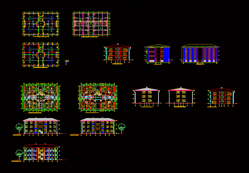 Building 3 Floors DWG Elevation for AutoCAD