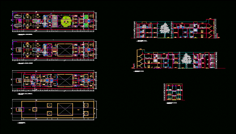 Building 4 Apartments DWG Block for AutoCAD