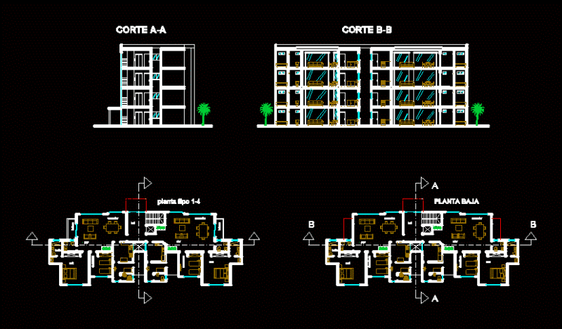 Building 4 Floors DWG Block for AutoCAD