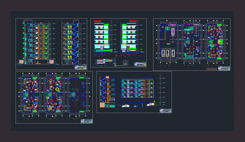 Building 5 Floors DWG Block for AutoCAD