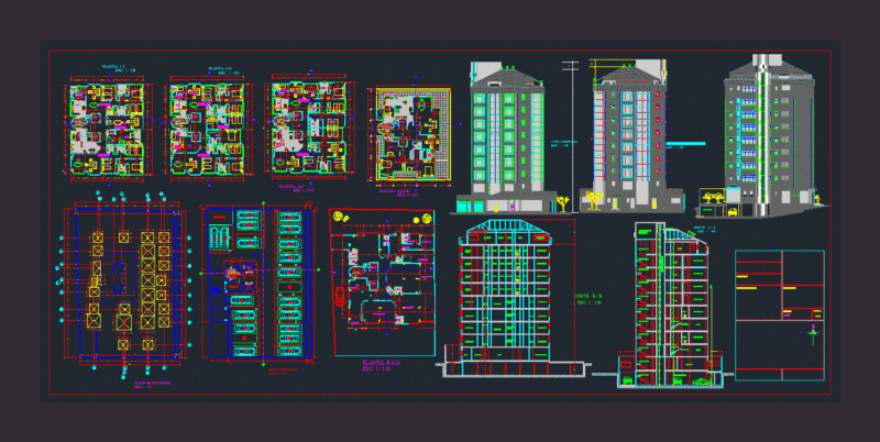 Building 8 Levels DWG Block for AutoCAD