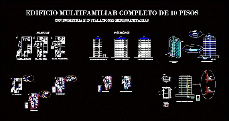 Building Multi – – Complete With 10-Story Hidrosanitarias DWG Detail for AutoCAD
