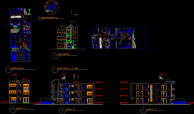 Building Three Housings DWG Block for AutoCAD