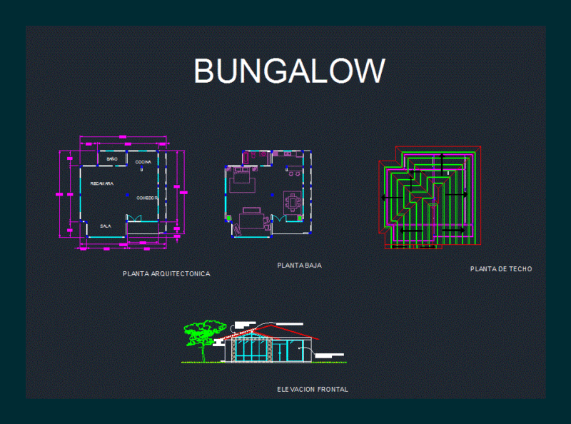 Bungalow DWG Elevation for AutoCAD