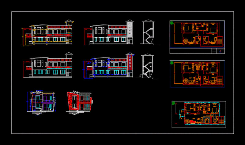 Two-Level Bungalow With Facades And Dimensions 2D DWG Design Section for AutoCAD