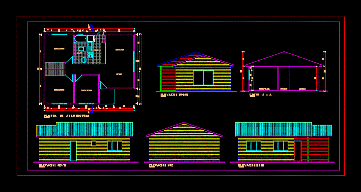 Cabin For Vacation With Floor Plans 2D DWG Design Elevation for AutoCAD