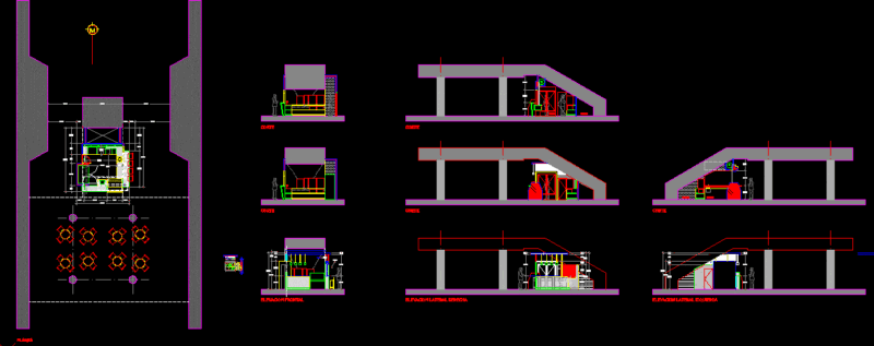 Coffee Shop In Shopping Mall, Furnished, Staircase DWG Detail for AutoCAD