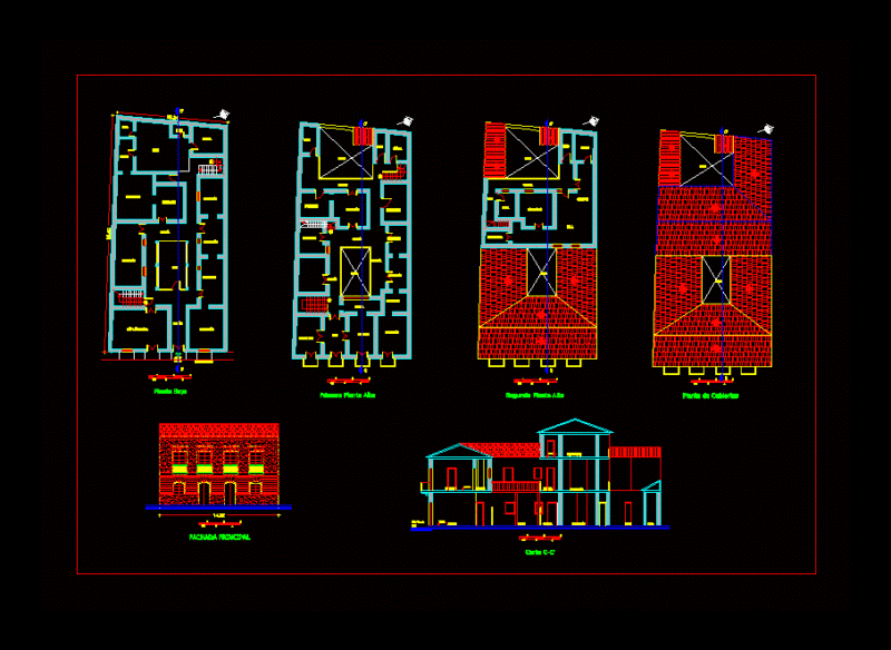 Colonial House DWG Block for AutoCAD