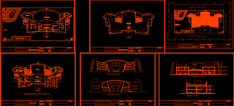 Community Centre DWG Section for AutoCAD