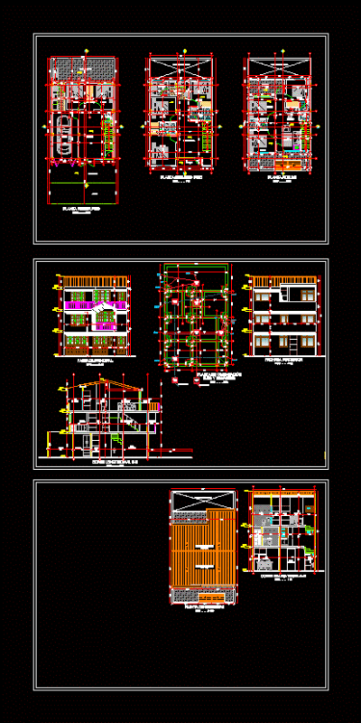 Detached House 3 Levels DWG Block for AutoCAD