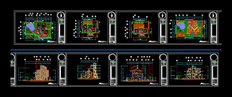 Detached House 3 Levels DWG Block for AutoCAD