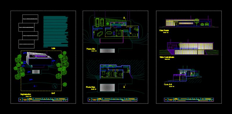 Detached House Half Buried DWG Block for AutoCAD