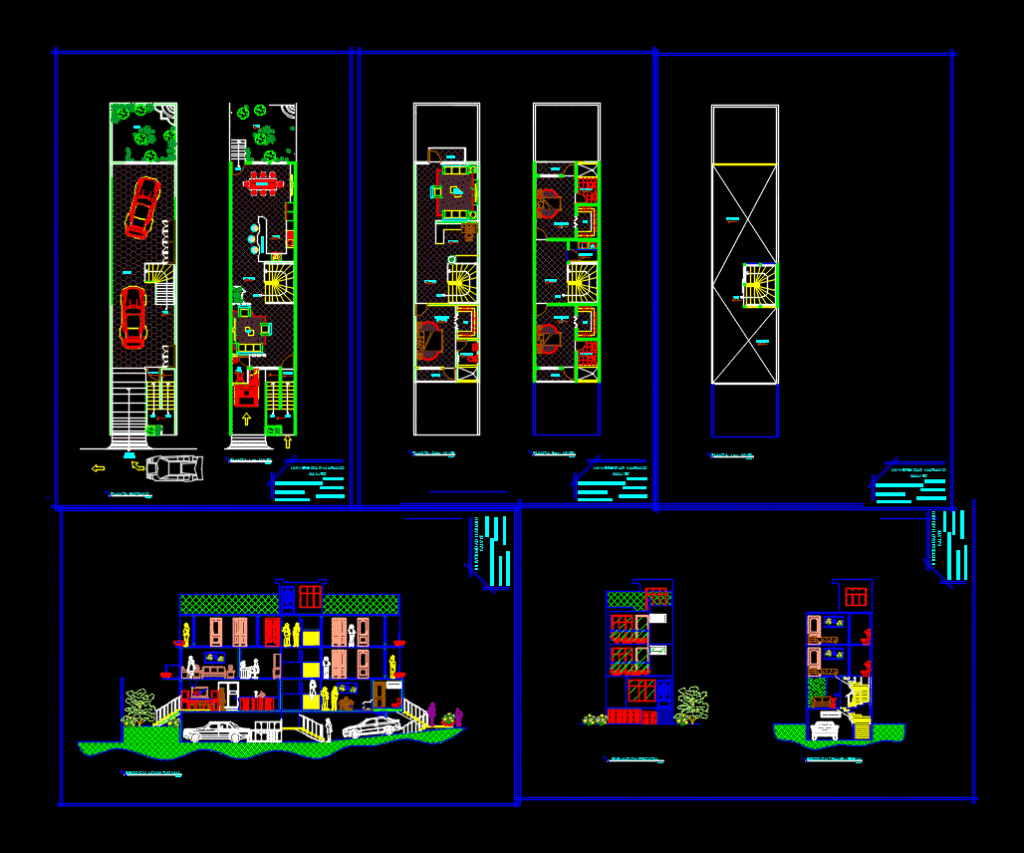 Detached Houses DWG Section for AutoCAD
