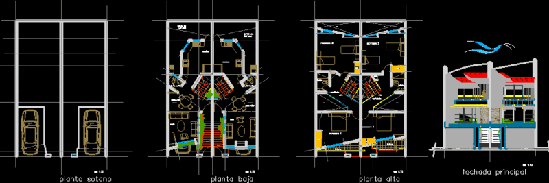 2 Storeys Duplex With Basement 2D DWG Full Project For AutoCAD