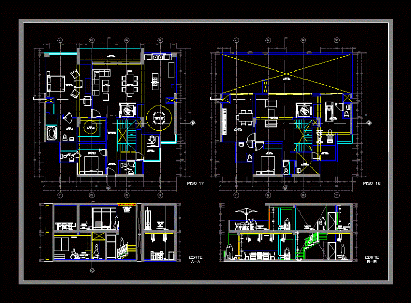 Duplex Pueblo Libre District DWG Block for AutoCAD