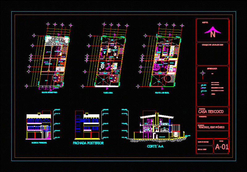 Family Home – 3 Levels DWG Section for AutoCAD