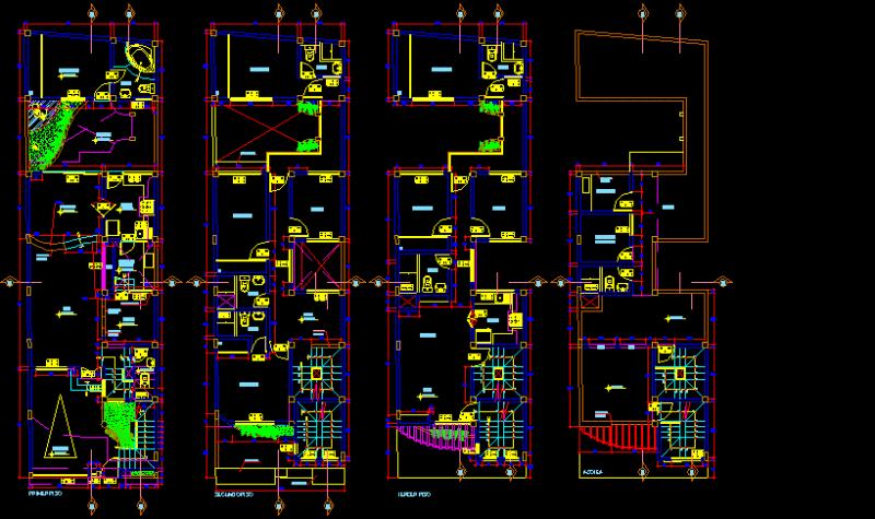 4 Storeys Fmaily House 2D DWG Plans For AutoCAD
