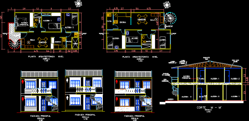 Family House Two Plants DWG Section for AutoCAD
