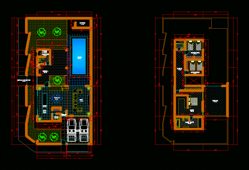 Family House With Pool DWG Block for AutoCAD