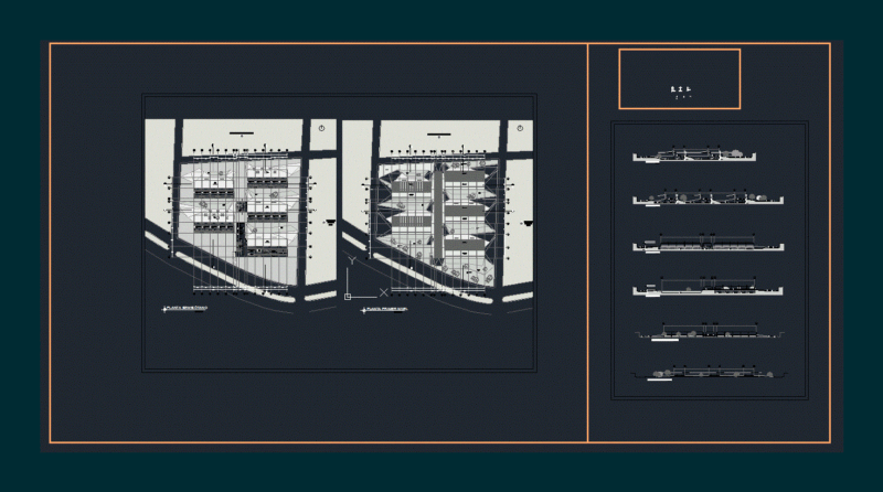 Two-story food shopping center 2D DWG Design Elevation for AutoCAD