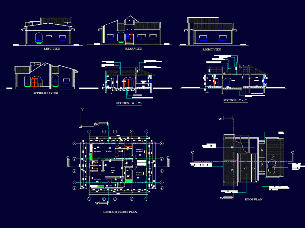 Four Bedroom Residential Building DWG Plan for AutoCAD 
