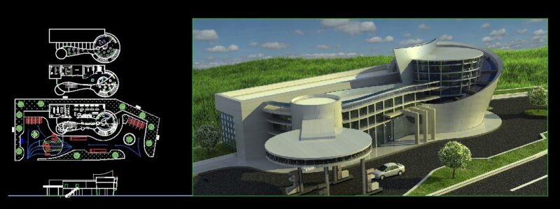 Gas Station Mini Mall Design, Restaurant, Pharmacy, Stores–Modern DWG Block for AutoCAD