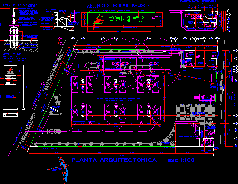 Gasoline Filling Station, Convenience Store, Toilets, Office DWG Block
