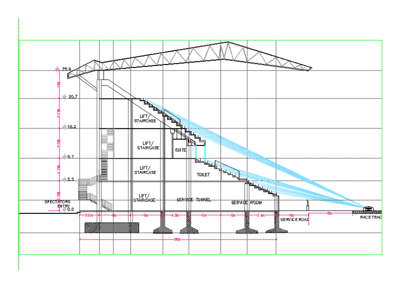 Grandstand Section DWG Section for AutoCAD